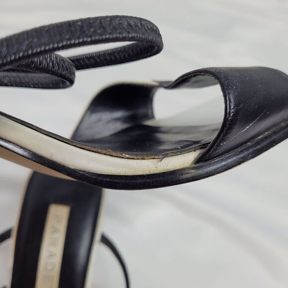 VINTAGE 90s heels two tone leather sling‎ back square toe sandal 8.5 - Picture 10 of 11